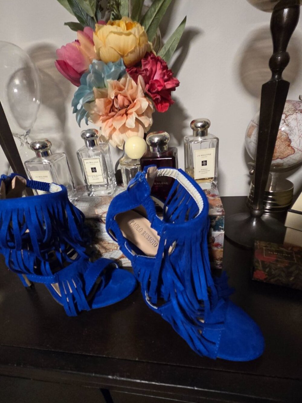 Royal Blue Fringe High Heel Sandals – Women’s Size 39 (US 8.5) | Open Toe